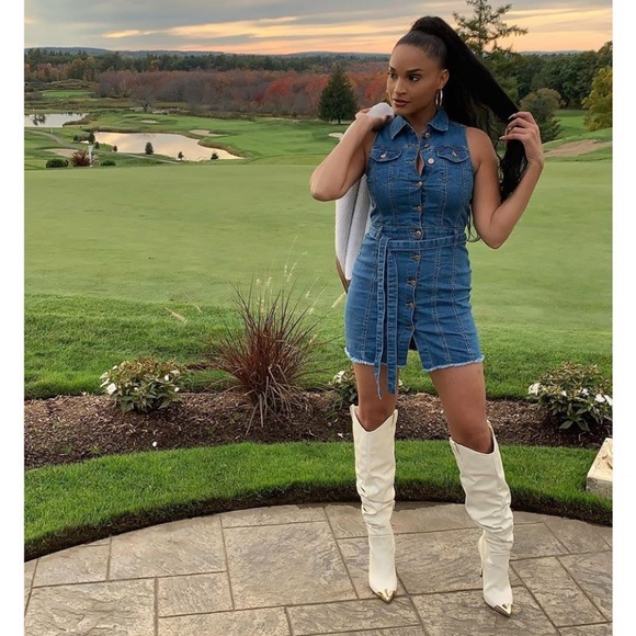 Denim Collar Button Up Tie Waist Shirt Mini Dress - Picture 2 of 8